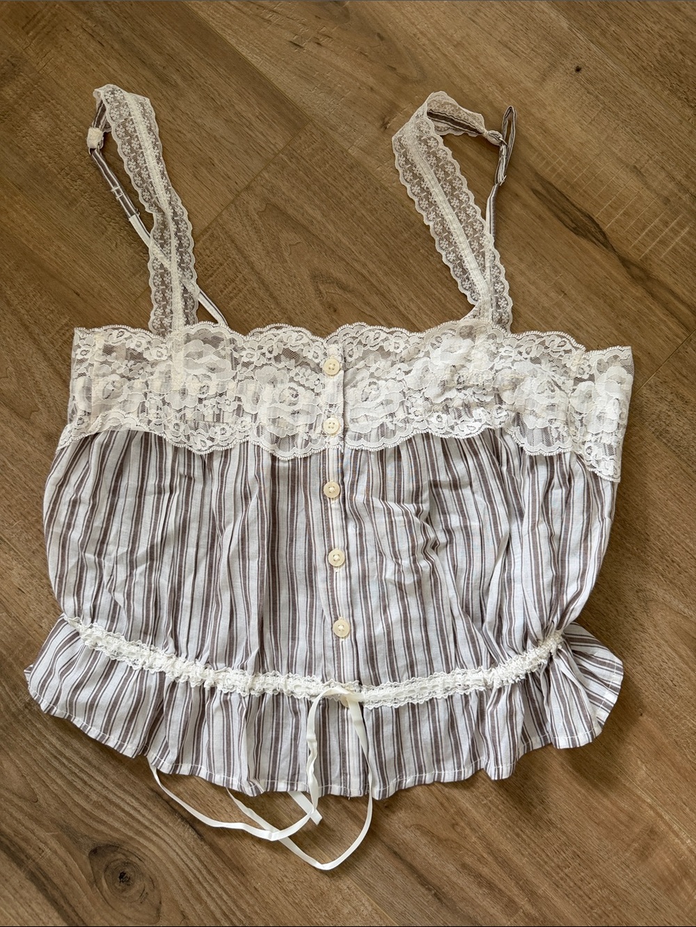Abercrombie & Fitch Striped Lace-Trim Cami in Ivory and Taupe